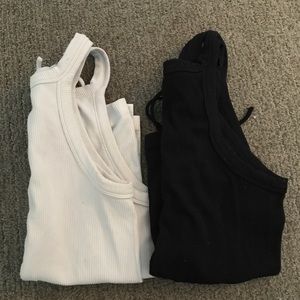 Black And white Stretchy tank top with tie in back